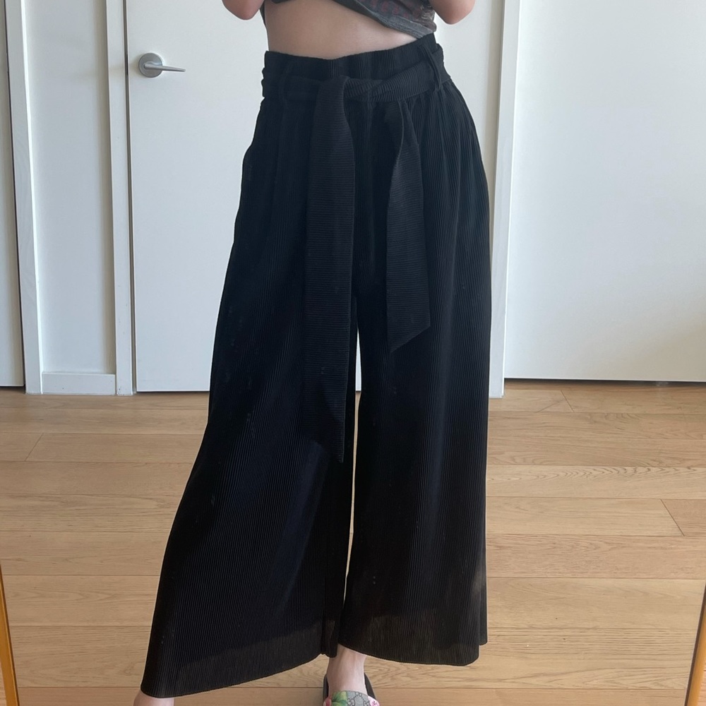 &Other Stories Ribbed Tie Belt Wide Leg Pants: Size US 4